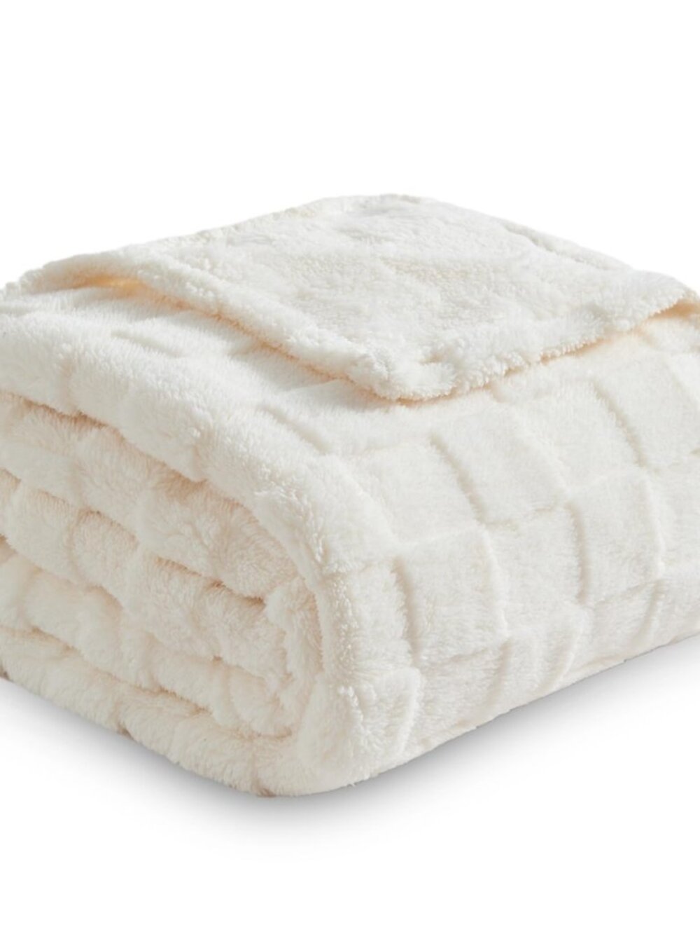 3D Checkered Flannel Throw Blanket, Ivory Checkered, 50"x70"